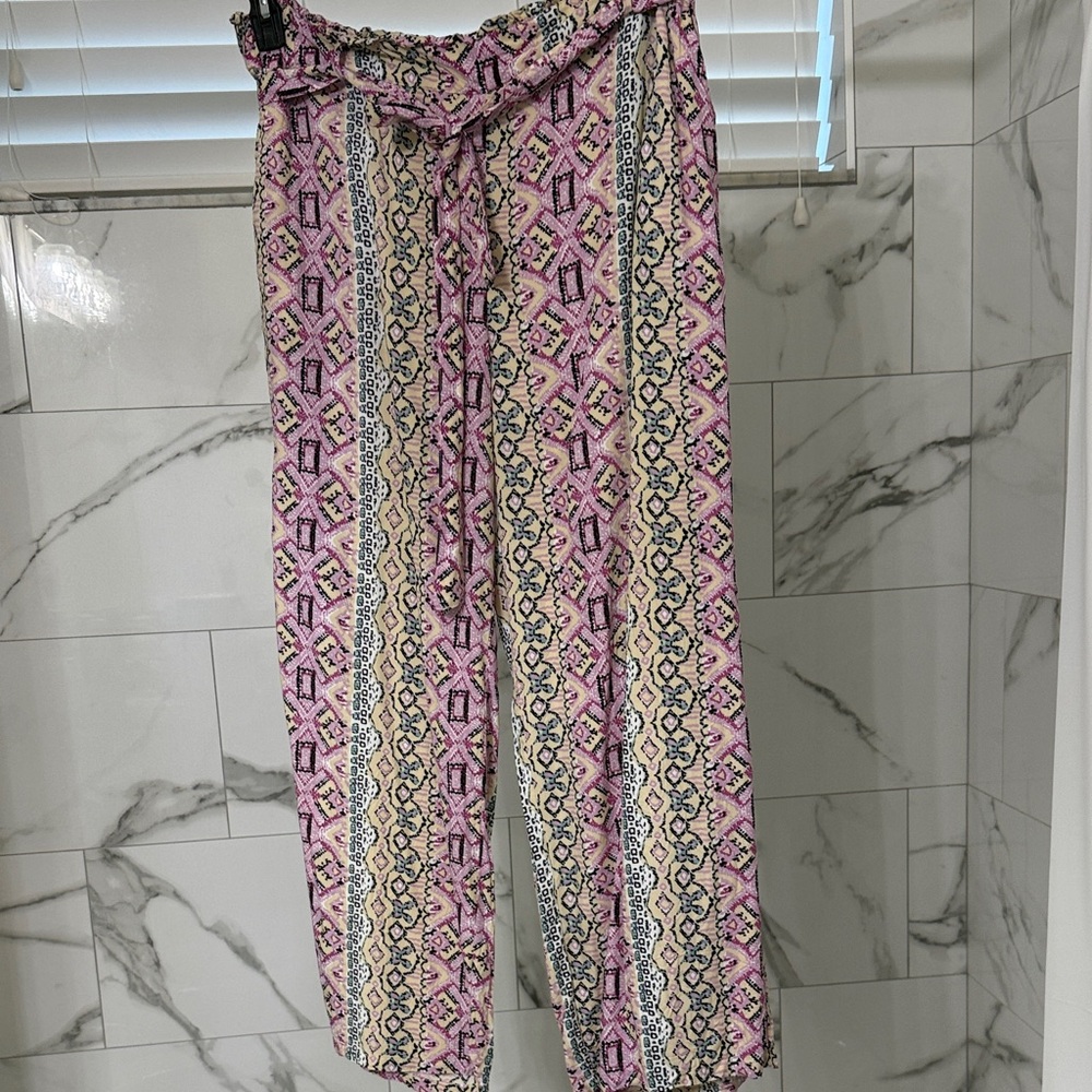 Vibrant Pink and Cream Patterned Women's Pants